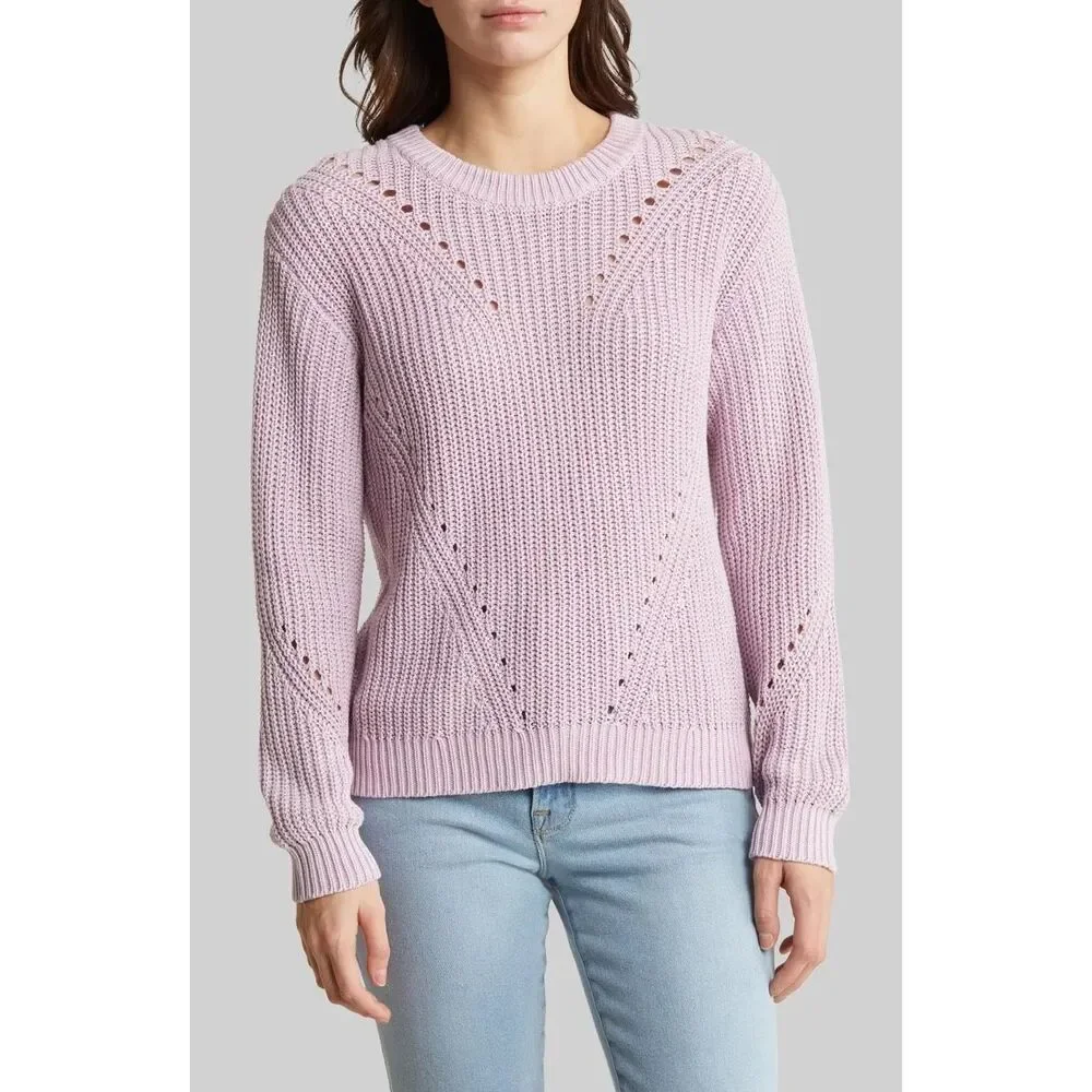 ✨Marine Layer Ramona Pointelle Accent Cotton Crewneck Purple Sz Small Sweater✨